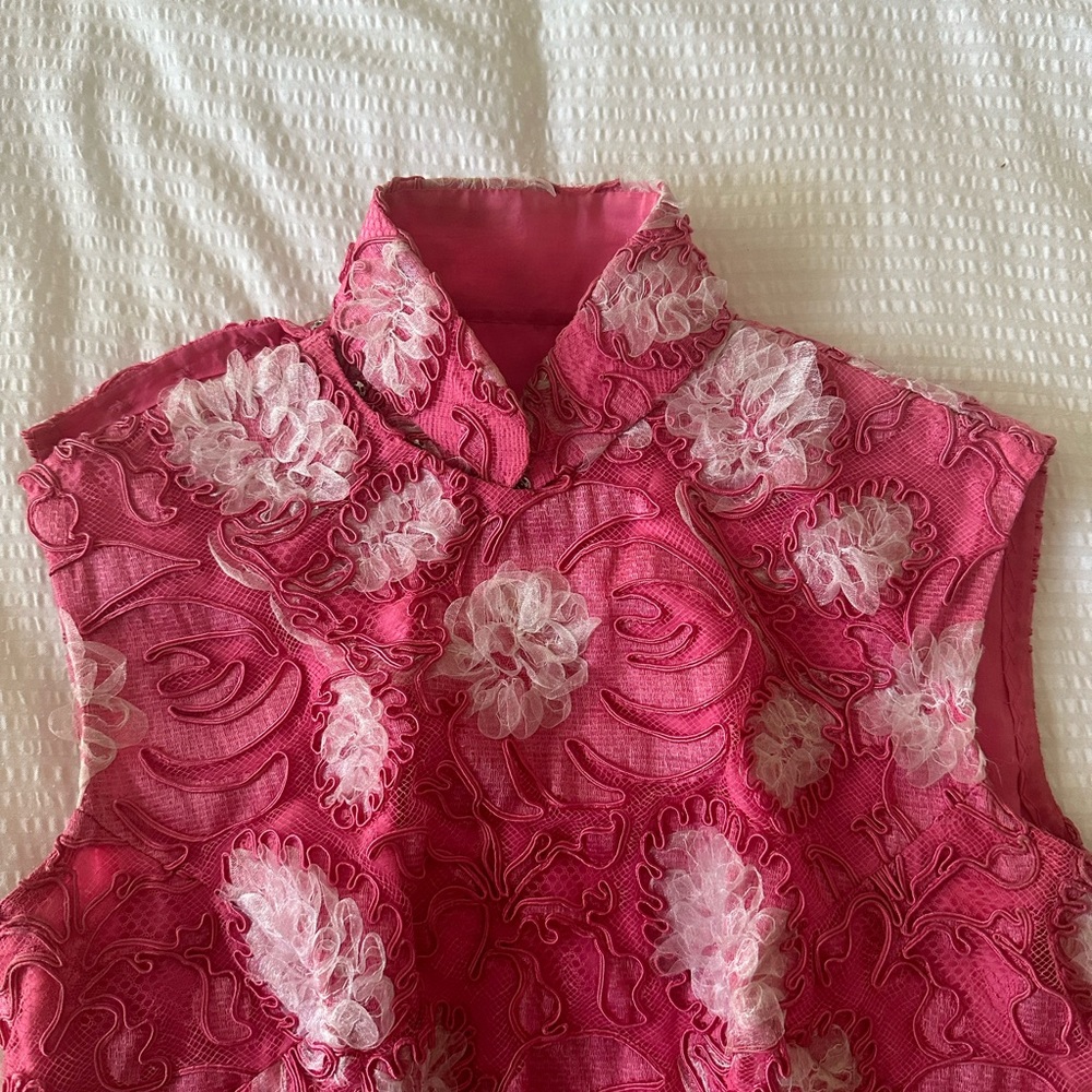 Vintage Pink Floral Lace and Ribbon Long Dress Fits a size 0